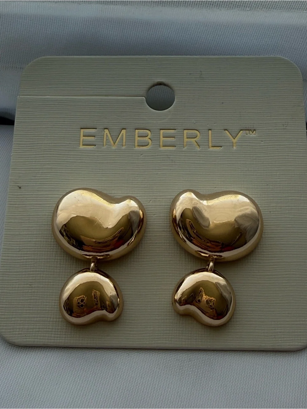 Emberly Gold Heart Drop Earrings - Shiny Gold Double-Heart Design